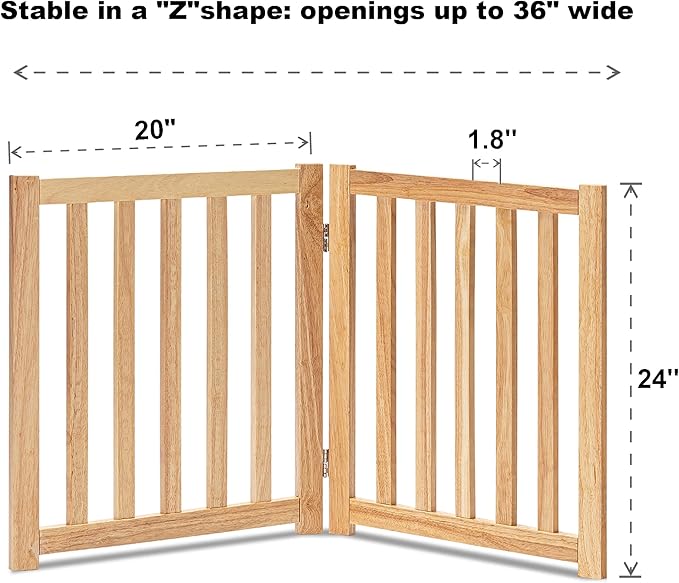 LZRS 2-Panel Wooden Free Standing Foldable Dog Gate Indoor – Solid Hardwood 24" - Image 3