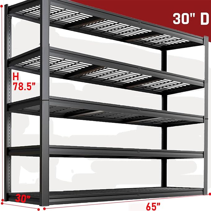 65" W Garage Shelving Heavy Duty, 5 Tier Garage Shelves, Commercial Metal Shelf - Image 3