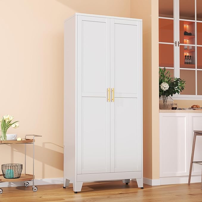 Metal Pantry Cabinet with 2 Doors and Adjustable Shelves - Image 7