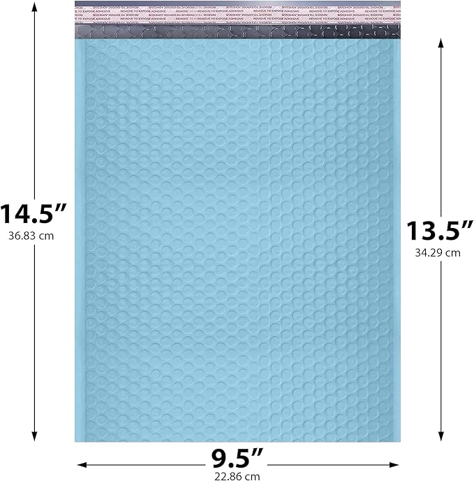 Light Blue Large Poly Bubble Mailers 9.5x14.5 inch #4 | Self Seal Padded - Image 2