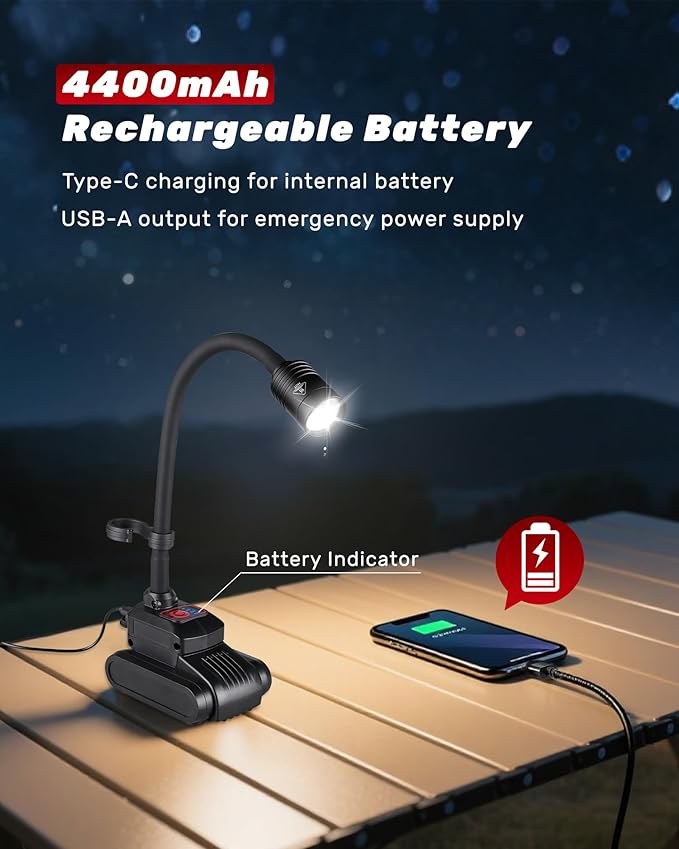 Magnetic Work Light, 4400mAh Rechargeable Flexible Gooseneck Work Light - Image 7
