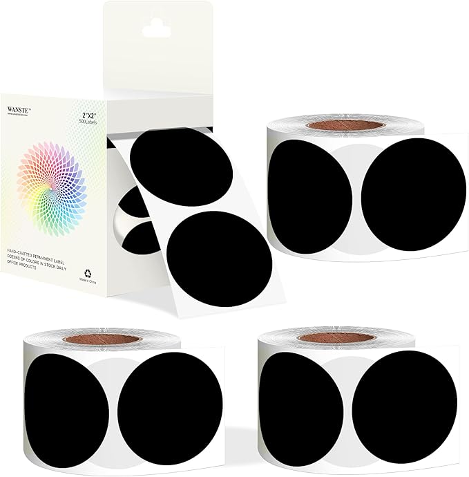 2-Inch Black Circle Sticker Labels, Organizing by WANSTE