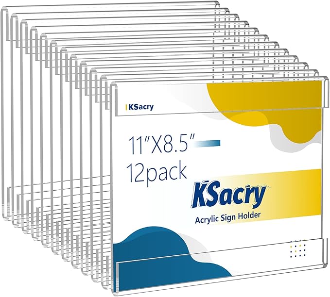 KSacry 12 Pcs Acrylic Sign Holder 11 x 8.5, Horizontal Wall Mount Sign Holders by KSacry