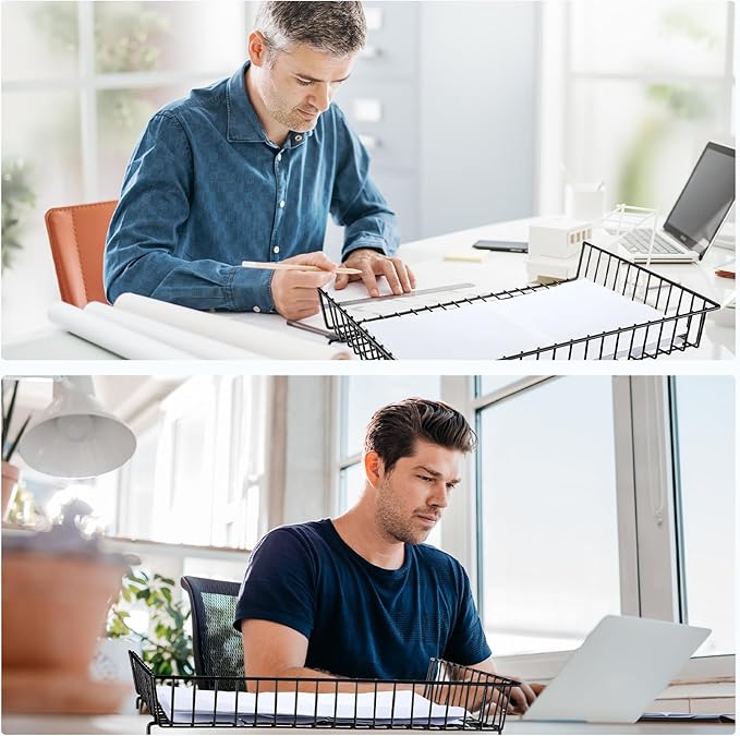 Hicarer 2 Pcs Metal Paper Tray 11 x 17 Inch Iron Wire Grid Desk File Document - Image 5