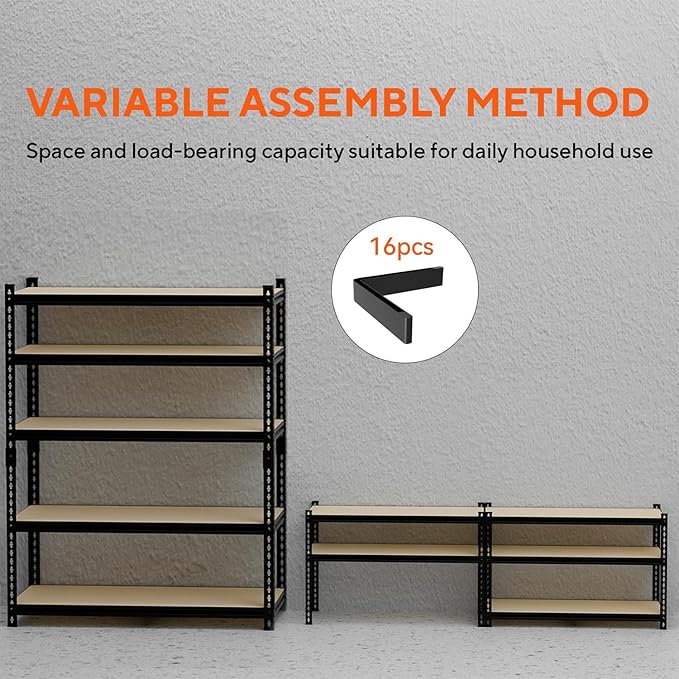5 Tier Garage Shelving, Adjustable Heavy Duty Garage Shelves, Metal Storage - Image 5