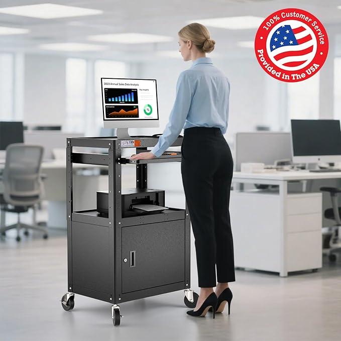 Steel Large AV Cart with Locking Cabinet - Image 2