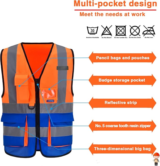 A-SAFETY Orange blue High Visibility Safety Vests Orange&Blue Color Mixed - Image 3
