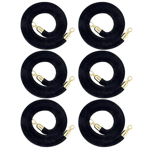 6 Pack Velvet Rope, 5 Feet Black Velvet Stanchion Rope by LepoHome