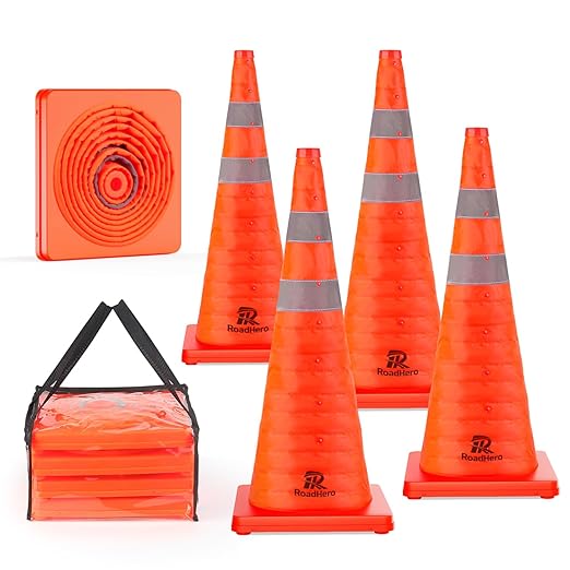 RoadHero 28 Inch 4 Pack Collapsible Traffic Safety Cones, Parking Lots by RoadHeroUS