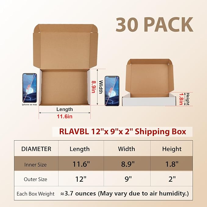 RLAVBL 30 Pack 12x9x2 Shipping Boxes - Image 2
