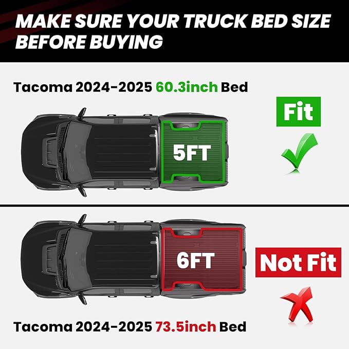 LASFIT Bed Mat for Toyota 2024-2026 Tacoma Truck Bed, All Weather 5 ft Rubber - Image 2