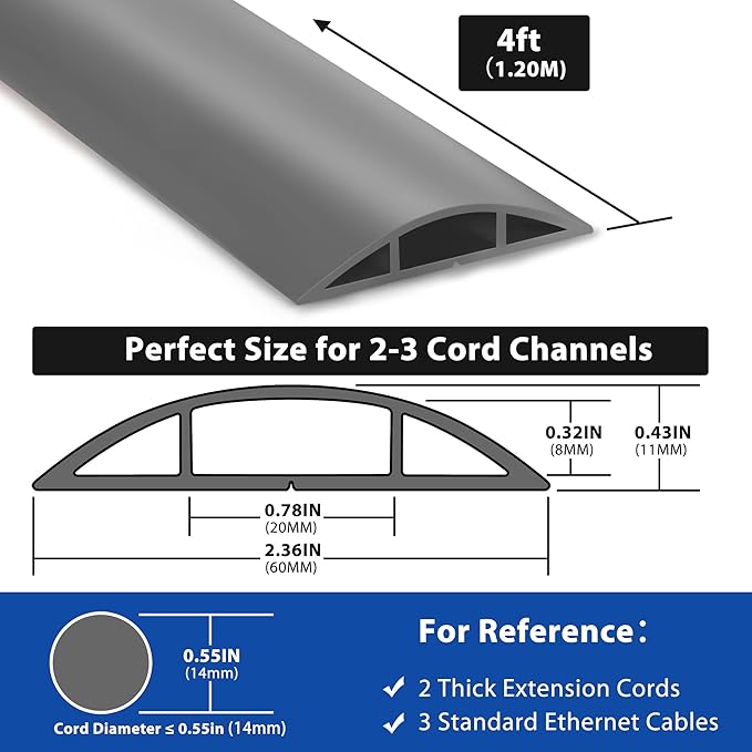 4ft Cord Cover for Wires on Floor, Hide Electrical Hider Protector, Cable - Image 2