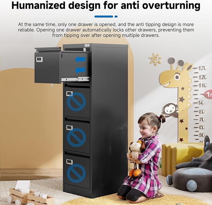 4 Drawer File Cabinet with Lock Metal Vertical File Cabinet Office Home - Image 8