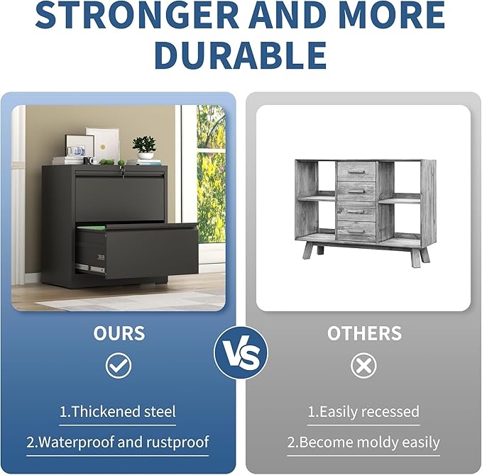 2 Drawer File Cabinet with Lock, Heavy Duty Steel Horizontal Locking Storage - Image 7