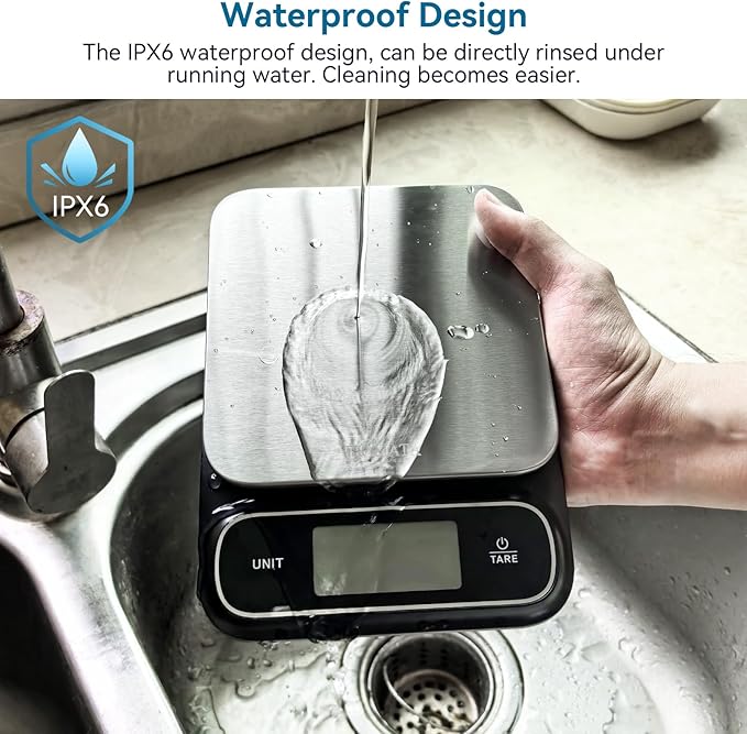 BOMATA Waterproof IPX6 Kitchen Scale, 0.1 g/0.01 oz High Precision, 5 kg/11 lbs - Image 3