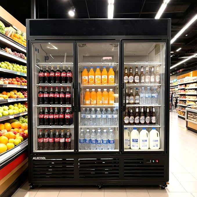 71” Wide Commercial Beverage Refrigerator Display Fridge, Stainless Steel by NAFCOOL