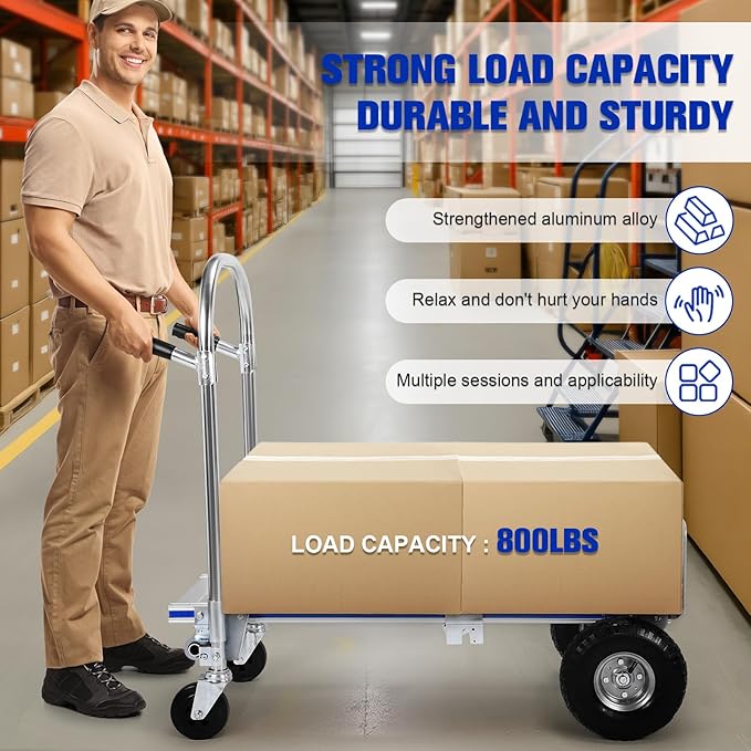 2 in 1 Aluminum 800LBS Capacity Folding Hand Truck Dolly Cart W/Wheel Heavy - Image 3