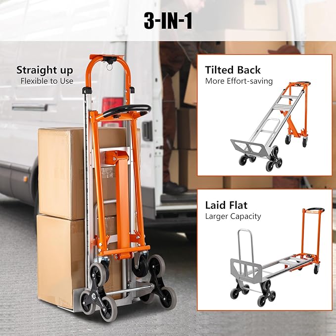 3in1 Aluminum Hand Truck 880 lb Capacity, Stair Climbing Cart Utility Cart - Image 2