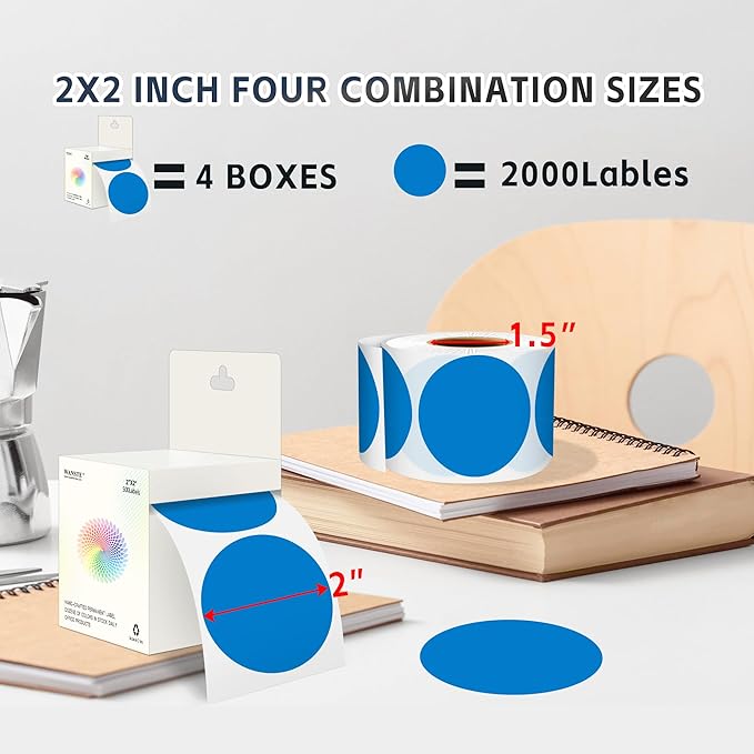 Easy to Use 2 Inch Blue Multi-Purpose Round Coding Labels, 4 Rolls 2000 PCS - Image 2