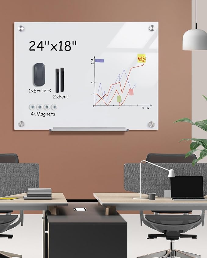 Mifuro Magnetic Glass Whiteboard，24"x18" Wall Mounted Frameless Dry Erase Board - Image 2