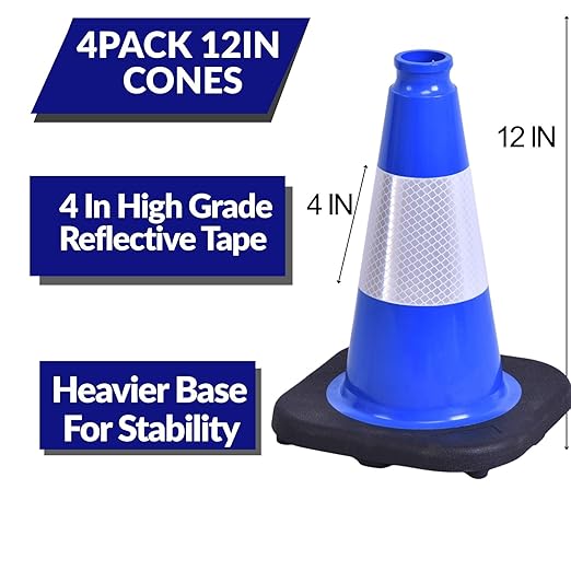 BESEA 4Pack 18 Inch Blue Traffic Cones - Image 2