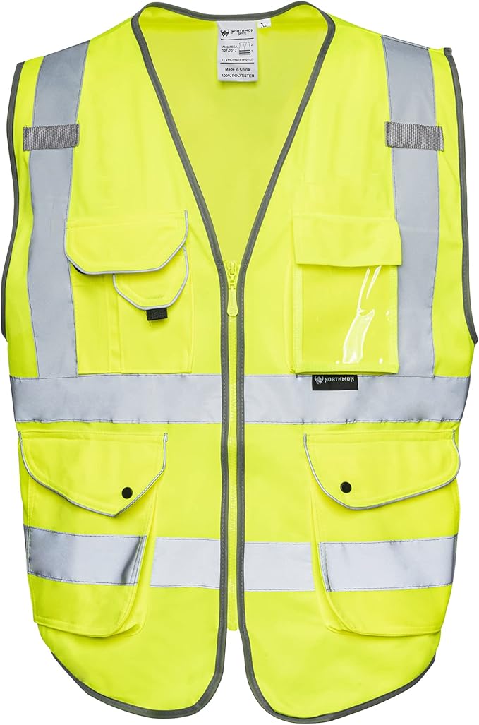 Vest 9 Pockets Class 2 High Visibility Zipper Front Construction Vest by NORTHMON+SAFETY