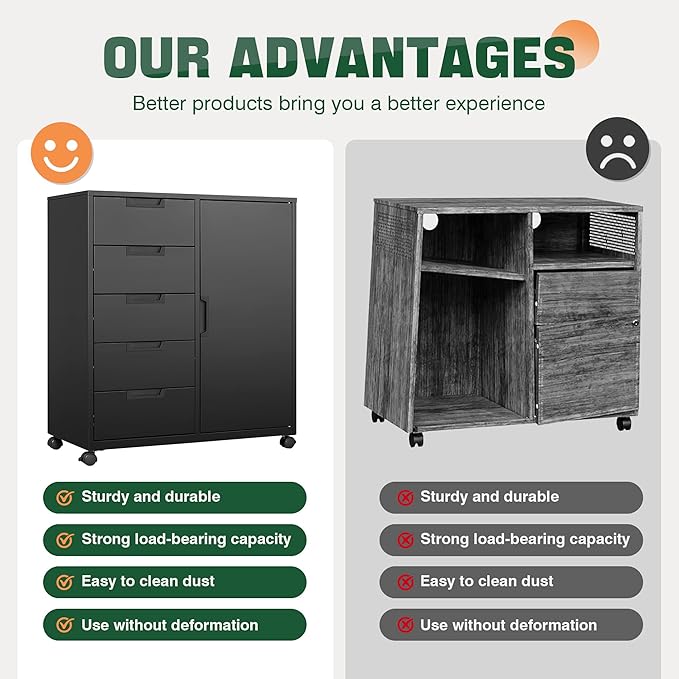 Letaya 5 Drawer Storage Cabinet, Mobile Printer Stand - Image 4