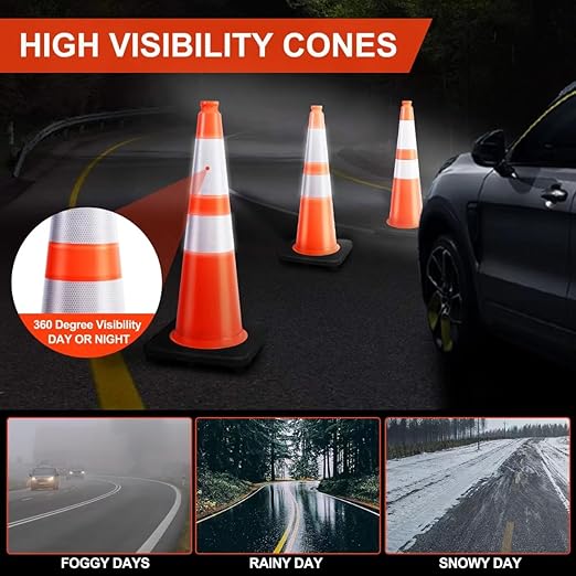 BESEA 28” inch Traffic Safety Cones Orange Road Parking Cones Heavy Duty - Image 5