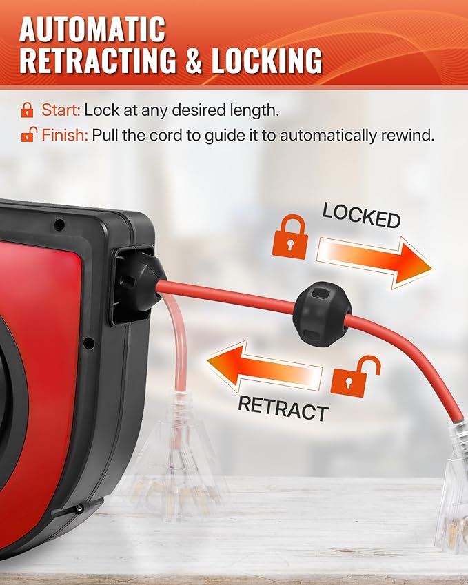 Retractable Extension Cord Reel, 75 FT Heavy Duty Extension Cord, 14AWG/3C SJTOW - Image 5