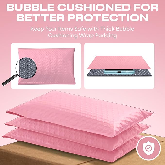 Light Pink Poly Bubble Mailers 7.25x12 inch #1 | Self Seal Padded Envelopes | - Image 5