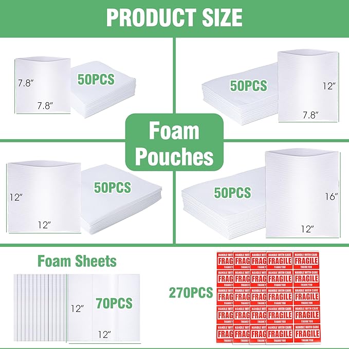 540Pcs Dish Packing Supplies for Moving, 270 Cushion Foam Wrap Pouches & Sheets - Image 2