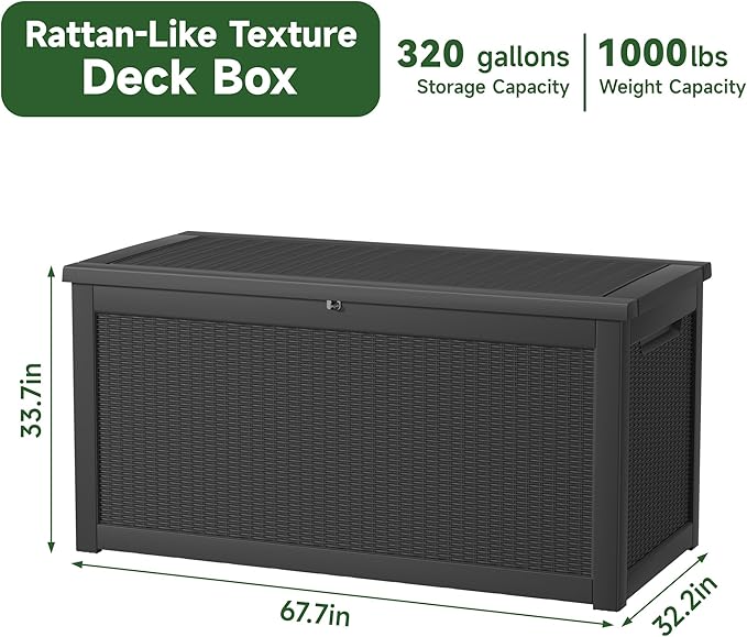 320 Gallon Resin Deck Box, Lockable Patio Outdoor Storage Box - Image 7