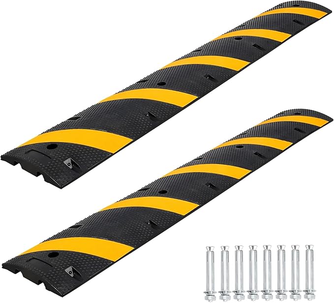 6 FT Heavy Duty Rubber Speed Bump 2-Pack, Driveway Cable Protector Ramp by Unknown