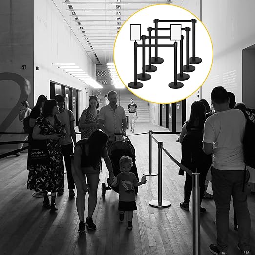 Therwen 8 Pcs Stanchions with 8.2 ft Retractable Belt Black Crowd Control - Image 6