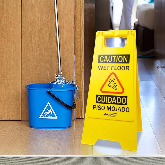 Caution Wet Floor Sign, （L:17.12in W:8.38in H:0.94in）2-Sided Foldable Safety - Image 7