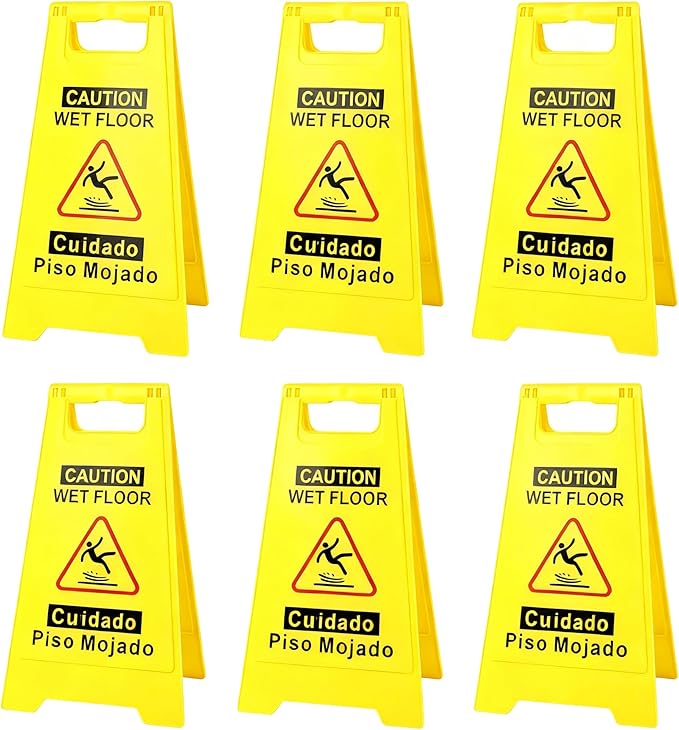 6 Pack Caution Wet Floor Sign, Bright Yellow, Double-Sided A-Frame Safety by Unknown