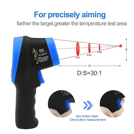 High Temp Infrared Thermometer -58℉~2732℉ Industrial Pyrometer 30:1 Digital IR - Image 4