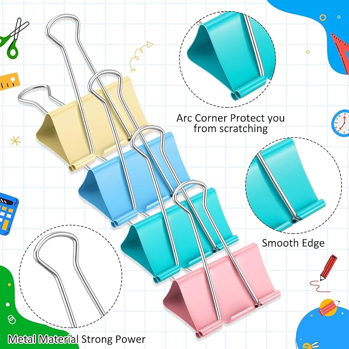 24 Pack 4 Color 3 Inch Jumbo Binder Clips, Extra Large Binder Clips Heavy Duty - Image 3