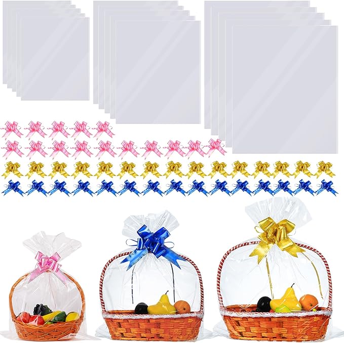 90 Packs Large Clear Cellophane Bags 14x20 18x24 24x30 Inches Jumbo Gift Basket by UltraOutlet