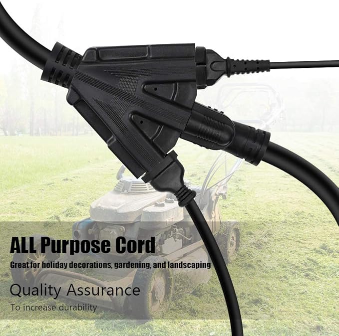 3FT 12/3 Outdoor Extension Cord, Heavy Duty 3-Outlet SJTW Indoor/Outdoor - Image 3