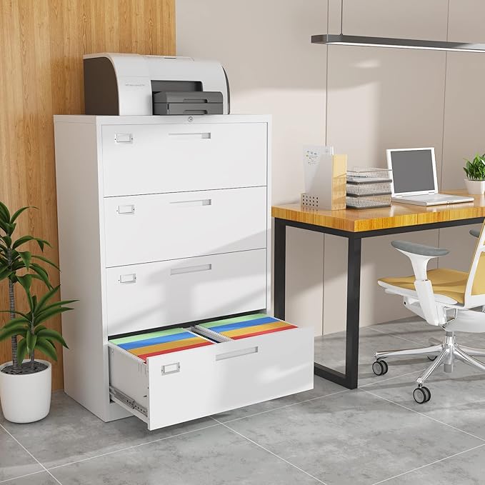 4 Drawer File Cabinet with Lock Metal Lateral File Storage Cabinet Office Home - Image 8