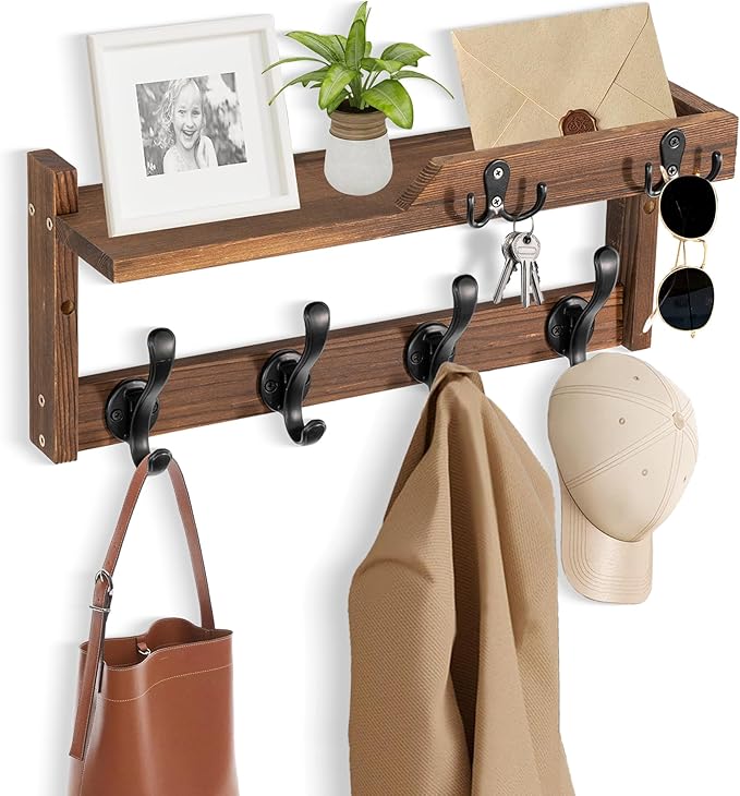 Coat Rack Wall Mount with Shelf, Coat Hanger Wall Mount with Key Hooks and Mail by dreampossible
