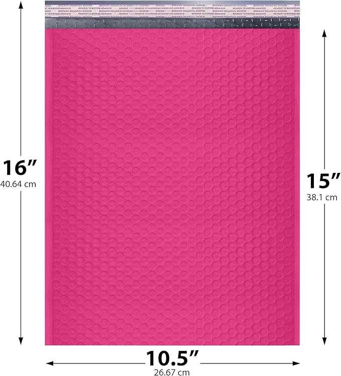 Hot Pink10.5x16 Inch Large Poly Bubble Mailers #5 | Padded Envelopes - Image 2