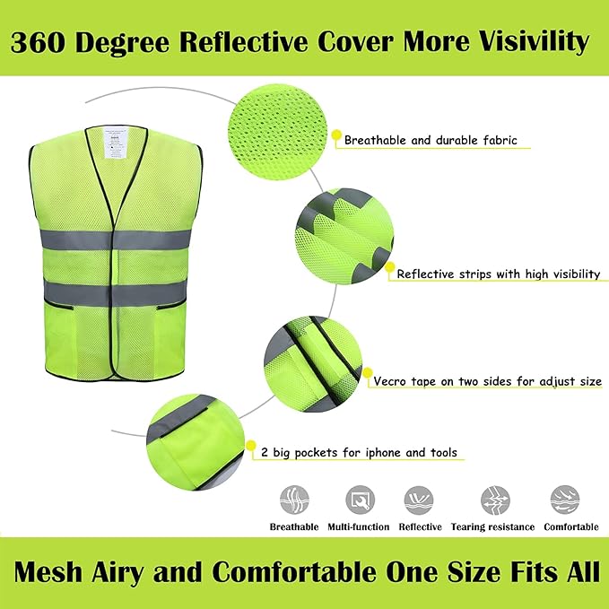 Safety Vests 10 Pack with Pockets, High Visibility Reflective Construction ANSI - Image 6