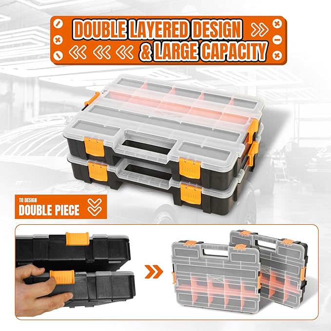 Tool Box with Transparent Lid, Single Side 17-Compartments Organizer Box with - Image 6