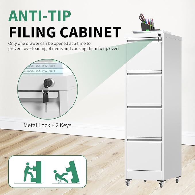 4 Drawer Mobile File Cabinet, Under Desk File Cabinet, Metal Filing Cabinets - Image 6
