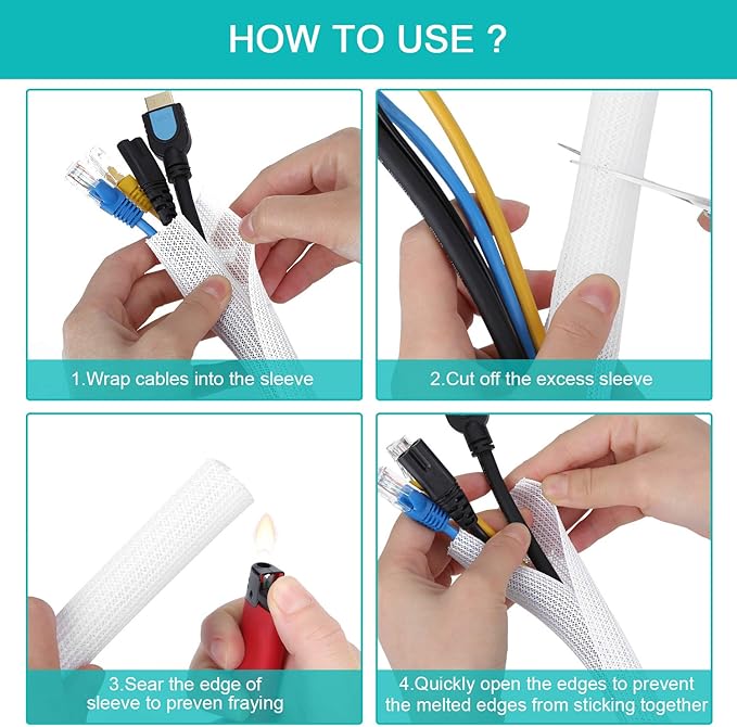 6.6ft - 1/2 inch White Cable Sleeve, Cable Organizer - Image 6