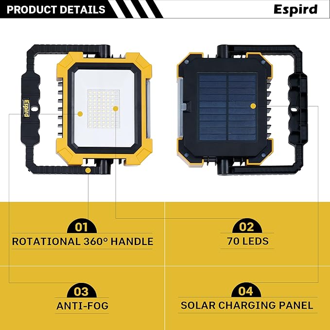 Portable LED Work Solar Light, 12000mAh 10000LM Magnetic Worklight - Image 2