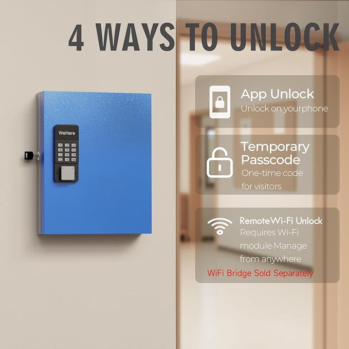 WeHere 32 Key Lock Box Wall Mount, APP Bluetooth/OTP/Wi-Fi/Fixed Code/Key Unlock - Image 2