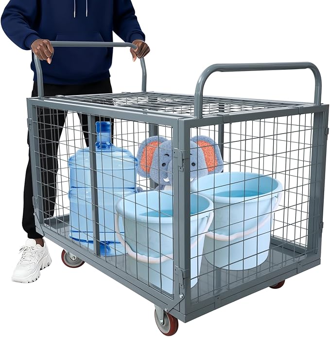 Platform Truck Cart with Cage 2200 lbs, 5-in-1 Folding Hand Truck with Wheels by Unknown